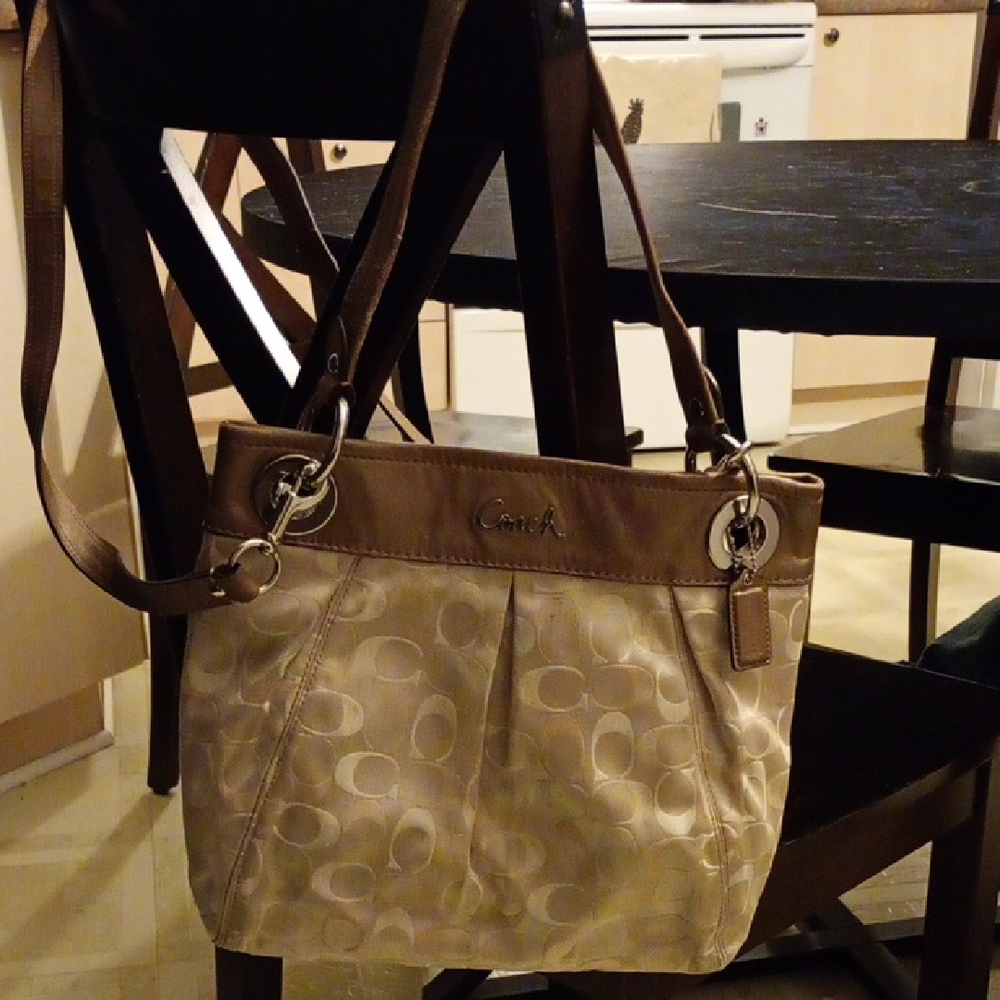 Coach Beige and Brown Signature Shoulder Bag